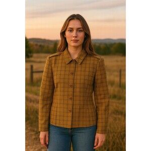 Vintage Claiborne Collections Womens Sz 10 Wool Gold Plaid Jacket 90s